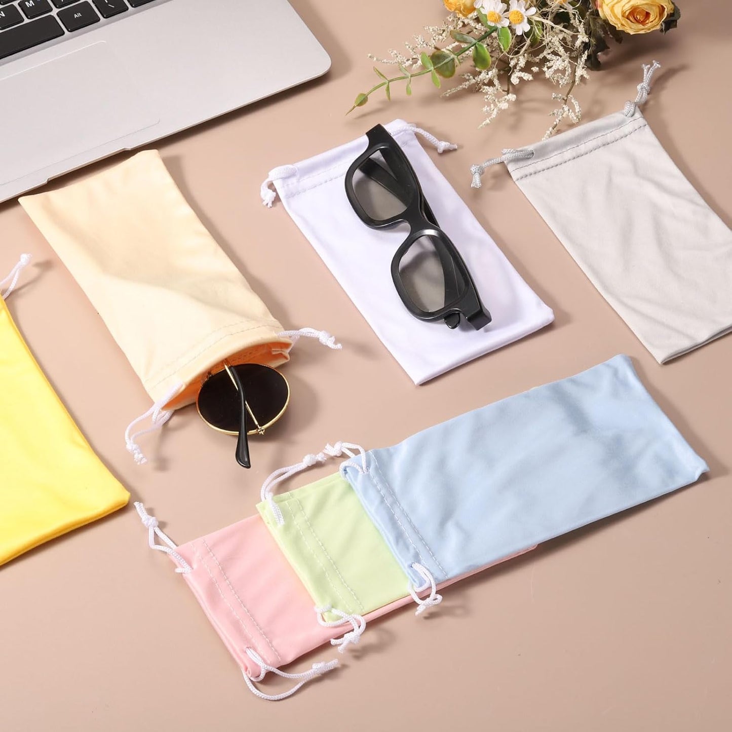 Microfiber Eyeglass Cases Glasses, Sunglasses Storage Bag with Drawstring, Soft Glasses Pouch Travel for V1258-DP02-B-4107