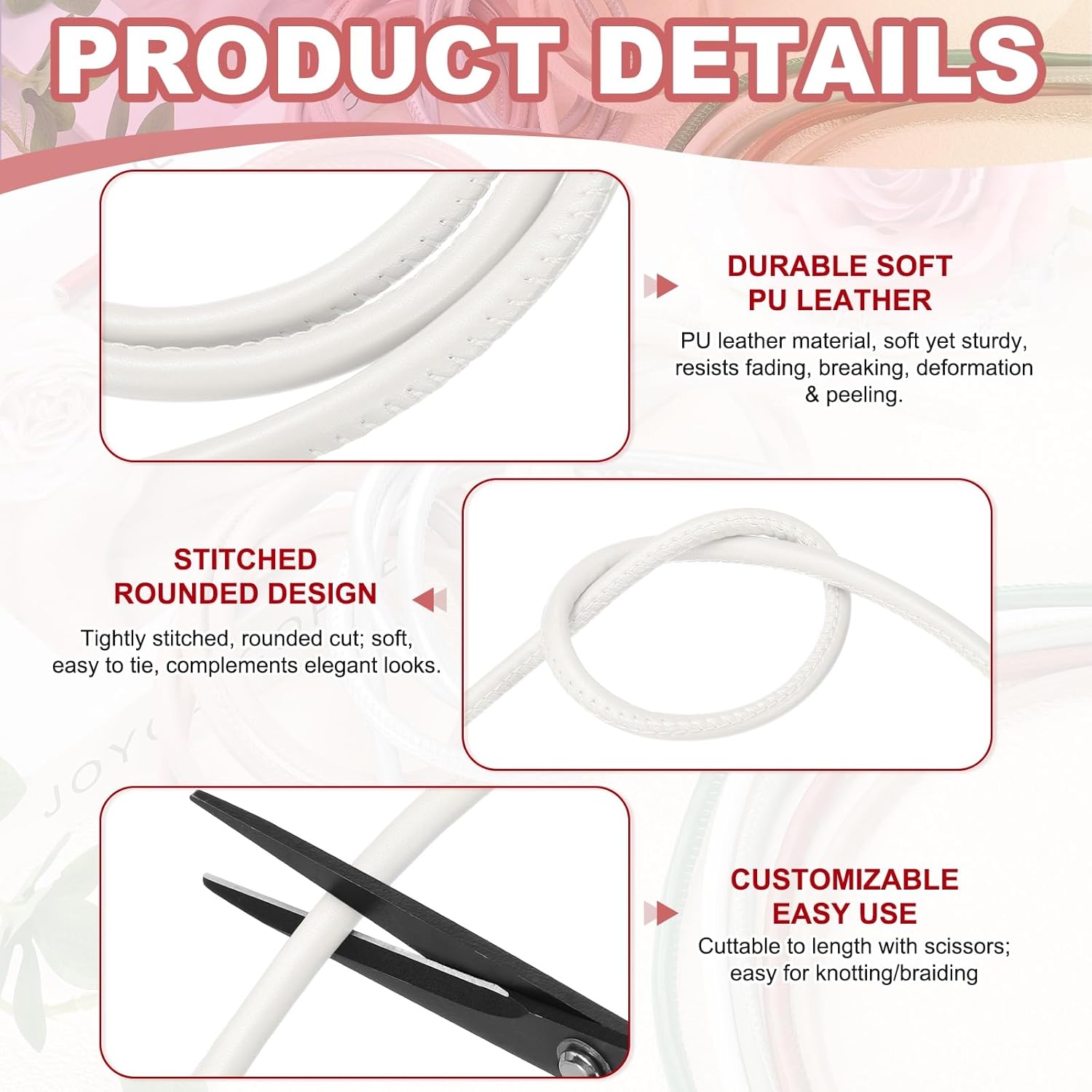 PU Leather Cord String Rope for DIY Women Tie Waist Strap Waist Belt Dress Bag Strap Replacement V1258-DP02-B-4118