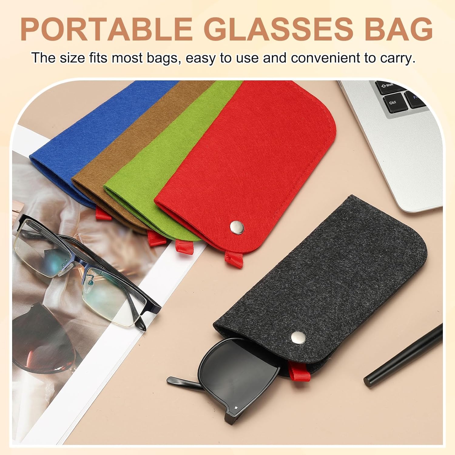 Portable Felt Glasses Case, Soft Slip-in Pouch Case, Ear Hanging Eyeglasses Bag Sunglasses Storage Pouch V1258-DP02-B-4122