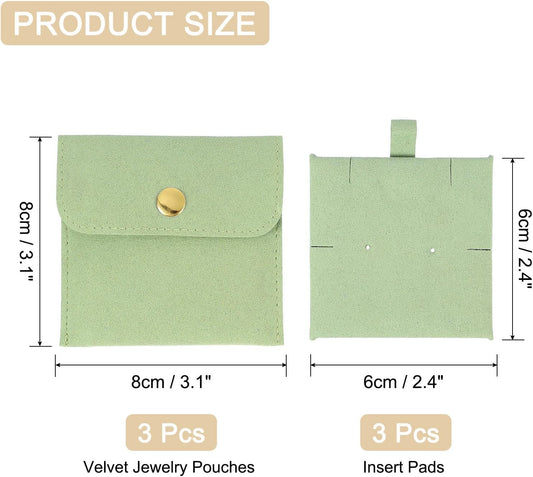 3 Pcs Microfiber Jewelry Pouches with Insert Pad, 8 x 8cm Snap Button Jewelry Velvet Gift Bags Organizer for V1258-DP02-B-4123