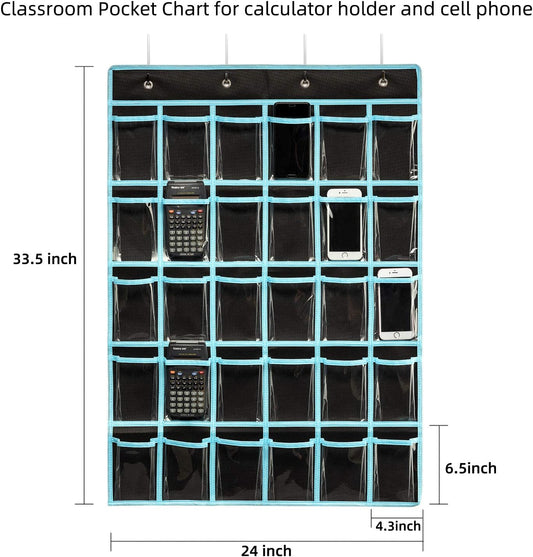 Classroom Pocket Chart Organizer,Cell Phones Calculator Holder for Classroom Storage, Hanging Wall Door V1258-DP02-B-4128