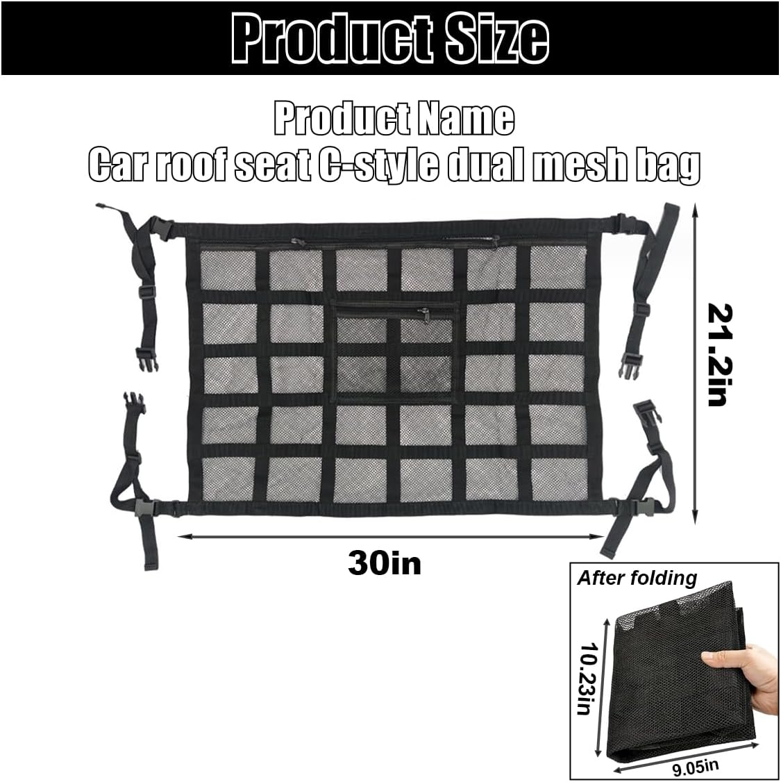 Car Ceiling Cargo Net Pocket, 30" x 21.2", Droop Less Car Storage Organizer, Strengthen Load Bearing Double V1258-DP02-B-4135