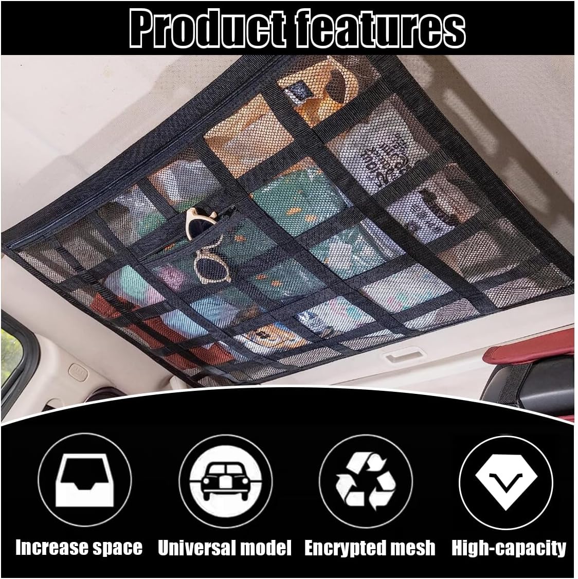 Car Ceiling Cargo Net Pocket, 30" x 21.2", Droop Less Car Storage Organizer, Strengthen Load Bearing Double V1258-DP02-B-4135