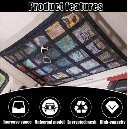 Car Ceiling Cargo Net Pocket, 30" x 21.2", Droop Less Car Storage Organizer, Strengthen Load Bearing Double V1258-DP02-B-4135