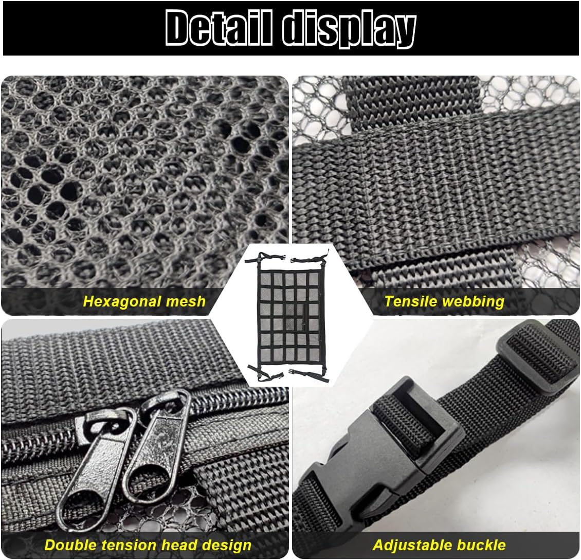 Car Ceiling Cargo Net Pocket, 30" x 21.2", Droop Less Car Storage Organizer, Strengthen Load Bearing Double V1258-DP02-B-4135