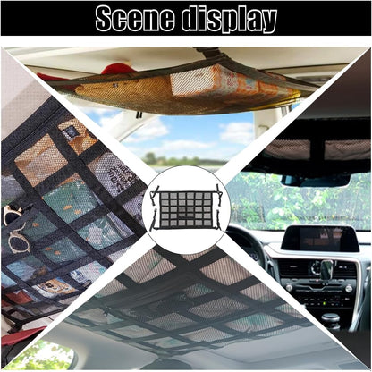 Car Ceiling Cargo Net Pocket, 30" x 21.2", Droop Less Car Storage Organizer, Strengthen Load Bearing Double V1258-DP02-B-4135
