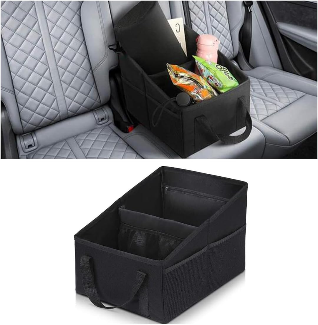 Car Seat Organizer, Foldable Car Storage Organizer with 4 Cup Holders, Rear & Front Seat Storage Bags, Black V1258-DP02-B-4139