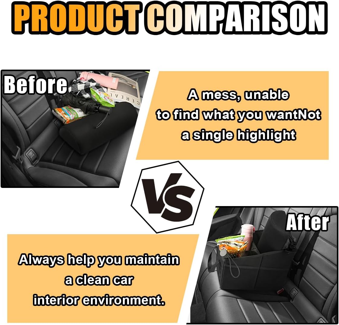 Car Seat Organizer, Foldable Car Storage Organizer with 4 Cup Holders, Rear & Front Seat Storage Bags, Black V1258-DP02-B-4139