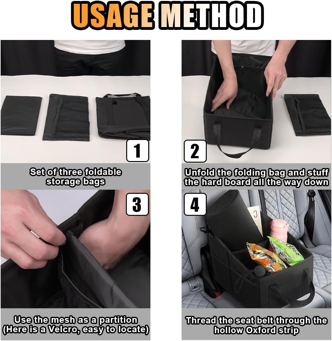 Car Seat Organizer, Foldable Car Storage Organizer with 4 Cup Holders, Rear & Front Seat Storage Bags, Black V1258-DP02-B-4139