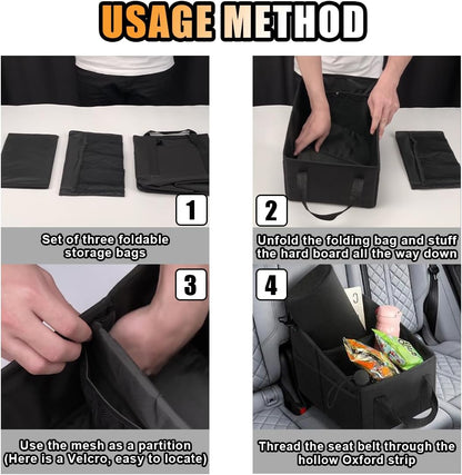 Car Seat Organizer, Foldable Car Storage Organizer with 4 Cup Holders, Rear & Front Seat Storage Bags, Black V1258-DP02-B-4139