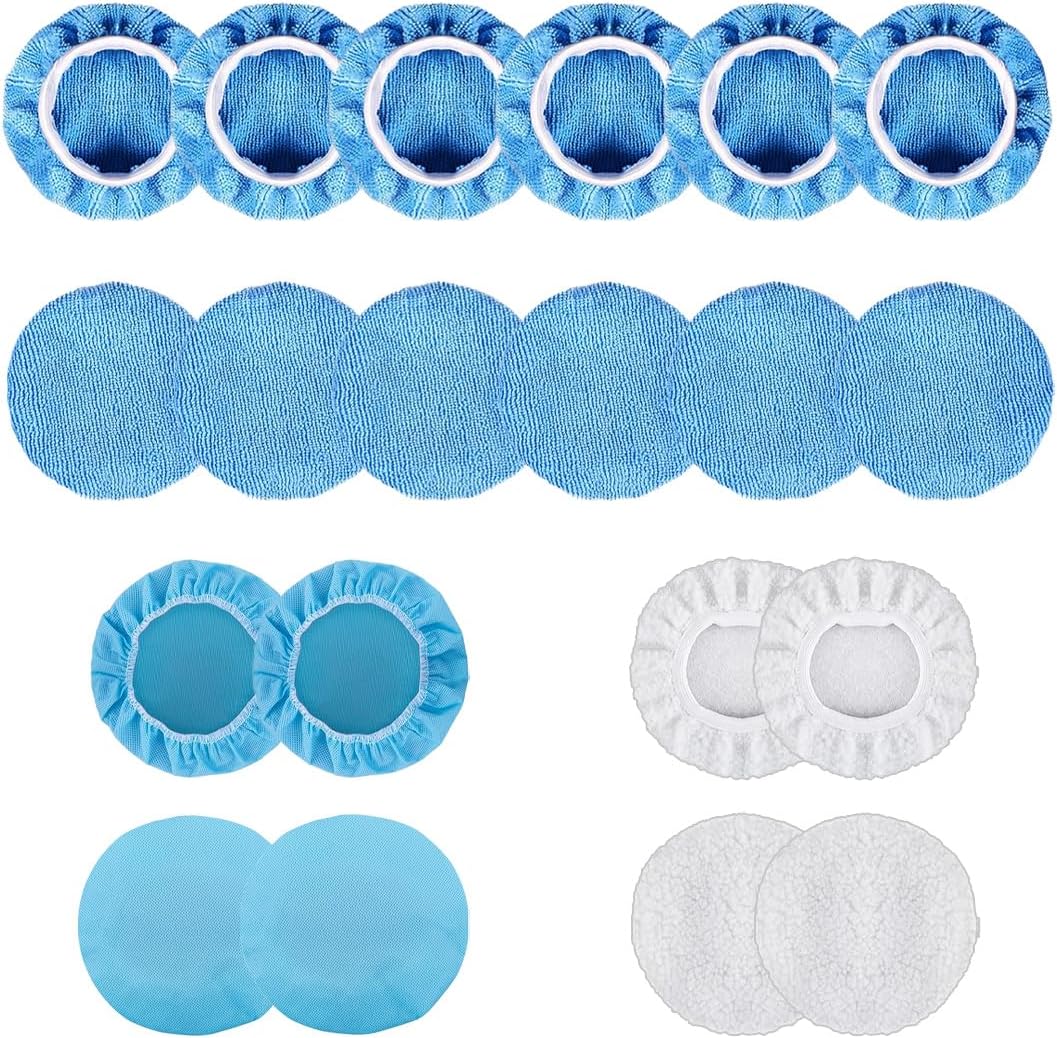 20PCS Car Polisher Pad Bonnets, 7 to 8 Inch Car Orbital Buffer Polisher Pad Bonnet, 12*Microfiber Bonnets, V1258-DP02-B-4140