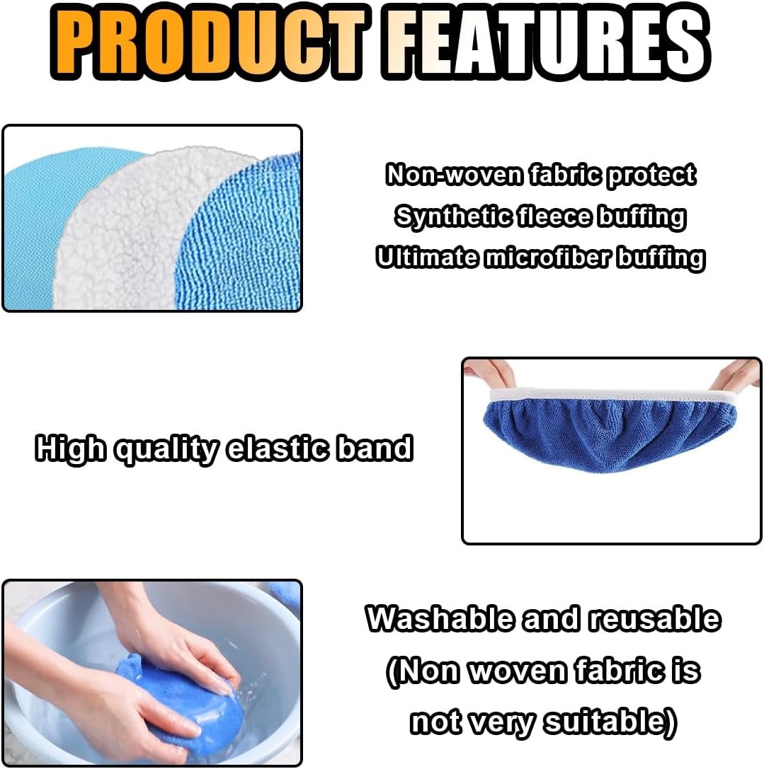 20PCS Car Polisher Pad Bonnets, 7 to 8 Inch Car Orbital Buffer Polisher Pad Bonnet, 12*Microfiber Bonnets, V1258-DP02-B-4140