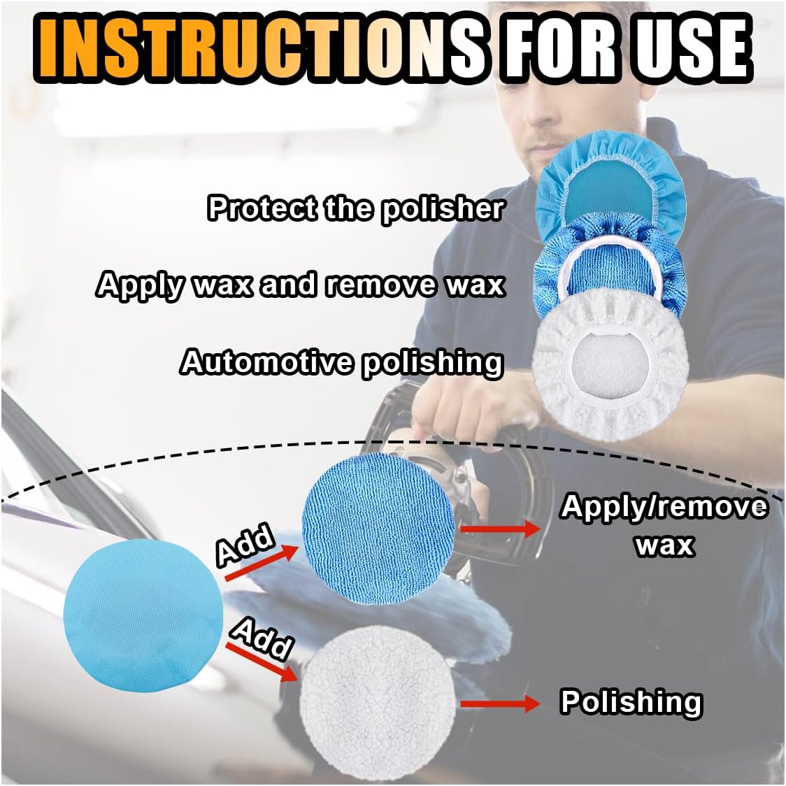20PCS Car Polisher Pad Bonnets, 7 to 8 Inch Car Orbital Buffer Polisher Pad Bonnet, 12*Microfiber Bonnets, V1258-DP02-B-4140