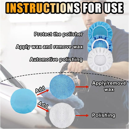 20PCS Car Polisher Pad Bonnets, 7 to 8 Inch Car Orbital Buffer Polisher Pad Bonnet, 12*Microfiber Bonnets, V1258-DP02-B-4140