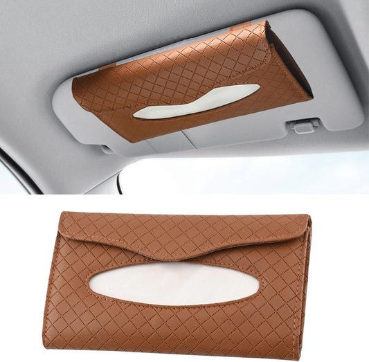 Car Tissue Holder, PU Leather Auto Napkin Holder for Visor & Backseat, Automotive Mask Organizer Case to Keep V1258-DP02-B-4143