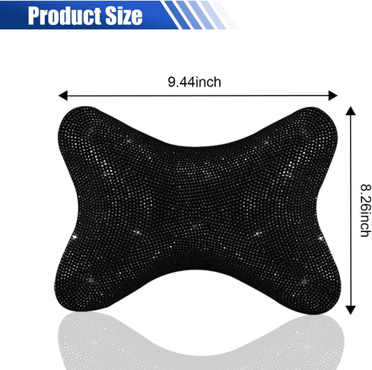 2PCS Car Neck Pillow for Driving Seat, Bling Crystal Rhinestone Diamond Comfortable Headrest Cushion, Head V1258-DP02-B-4144