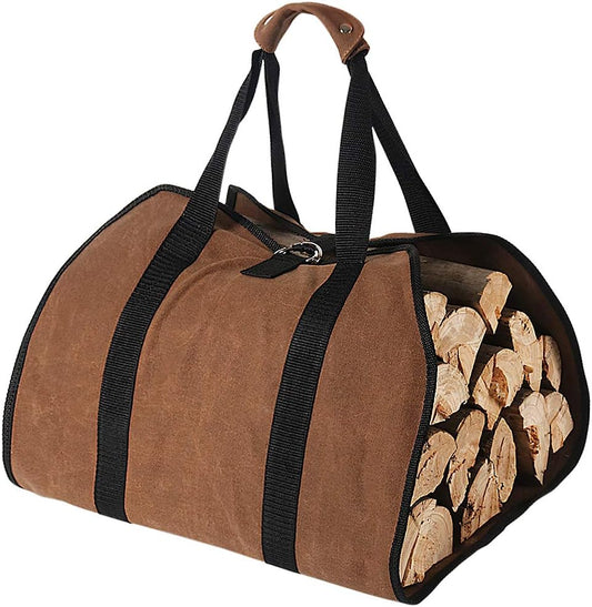Firewood Carrier, 38in x 18in 16oz Waxed Canvas Log Carrier for Firewood, Wood Carrying Bag with Handles V1258-DP02-B-415