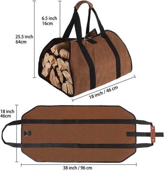 Firewood Carrier, 38in x 18in 16oz Waxed Canvas Log Carrier for Firewood, Wood Carrying Bag with Handles V1258-DP02-B-415
