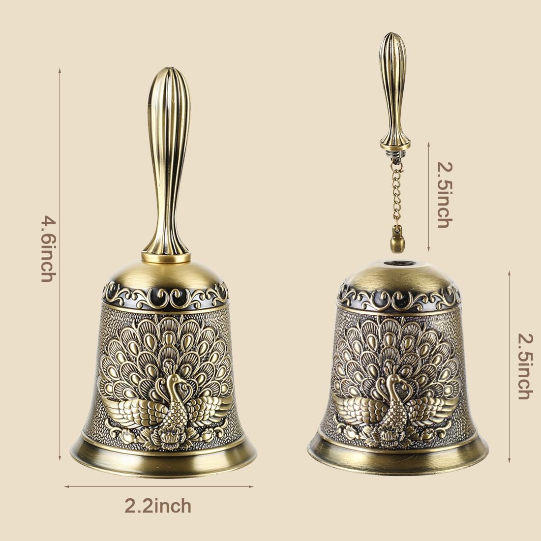 Hand Bell Ringing Bells Loud Service Call Bells Handbells for Seniors Bedside Wedding Dinner Meditation V1258-DP02-B-4151