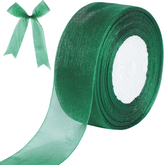 Green Sheer Ribbon, 50 Yards 1-1/2 inch Wide Shimmer Sheer Organza Ribbon for Bow Making, Gift Wrapping, Box V1258-DP02-B-416