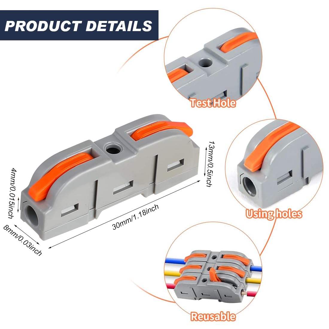 Lever Wire Connectors Kit 34PCS Quick Connect Wire Splice Conductor Compact Connectors Inline Wiring Splices V1258-DP02-B-4160