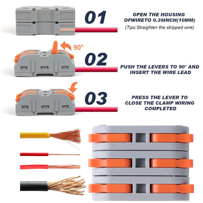 Lever Wire Connectors Kit 34PCS Quick Connect Wire Splice Conductor Compact Connectors Inline Wiring Splices V1258-DP02-B-4160
