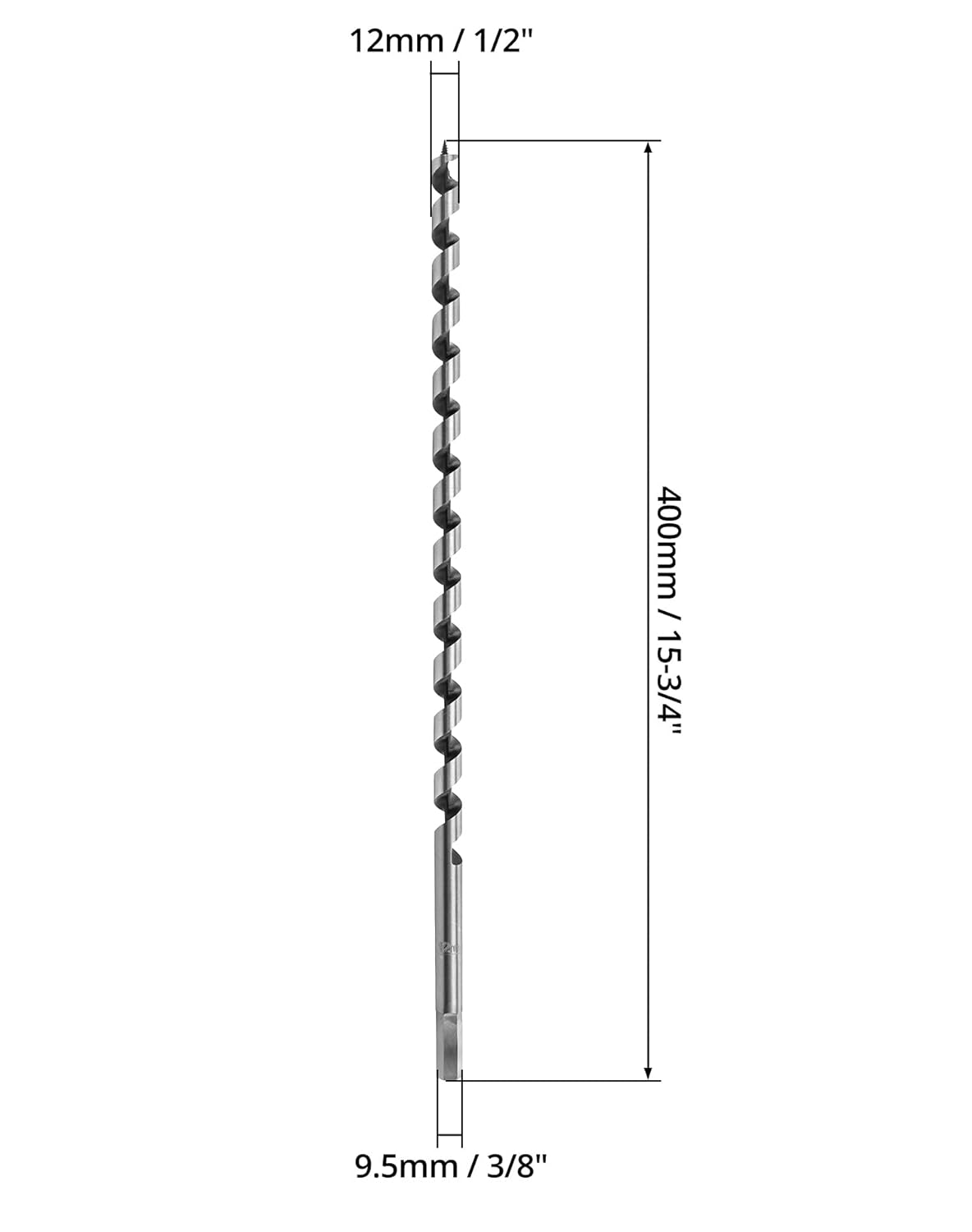Auger Drill Bit for Wood, 1/2 Inch Diameter x 16 Inch Length, 3/8-Inch Hex Shank, Long Drill Bits V1258-DP02-B-4166