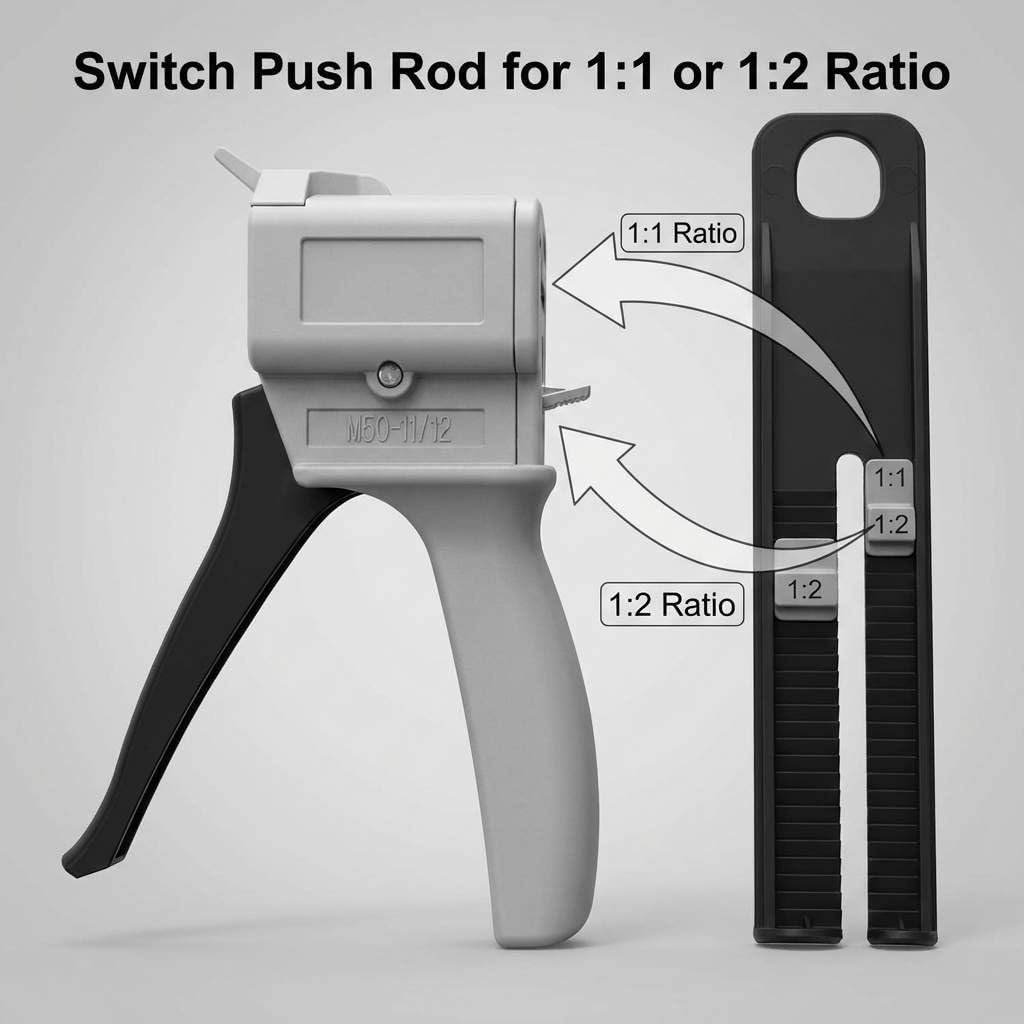 50ml Dual Cartridge Dispensing Gun - Adjustable 1:1 & 1:2 Ratio Manual Applicator for Epoxy, Resin, Sealant V1258-DP02-B-4169