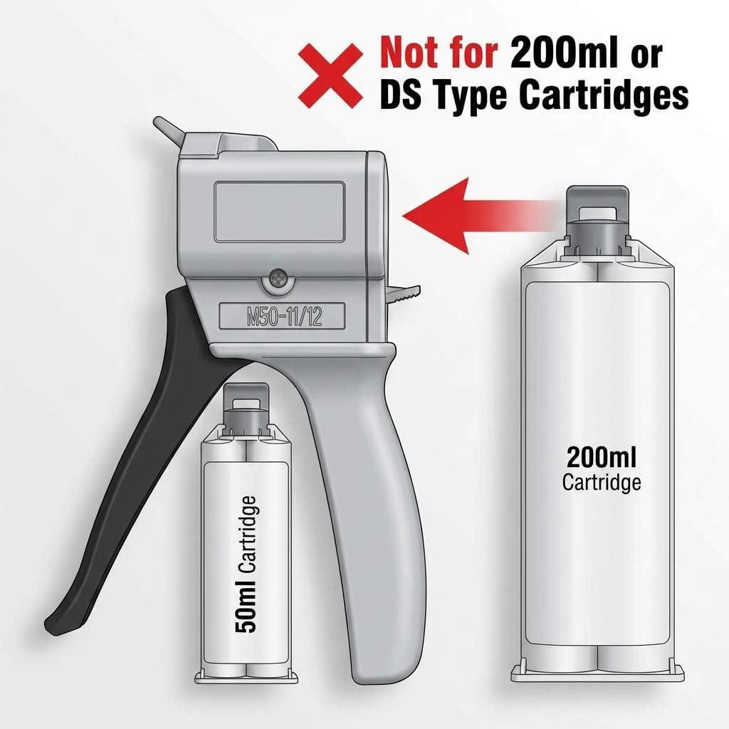 50ml Dual Cartridge Dispensing Gun - Adjustable 1:1 & 1:2 Ratio Manual Applicator for Epoxy, Resin, Sealant V1258-DP02-B-4169
