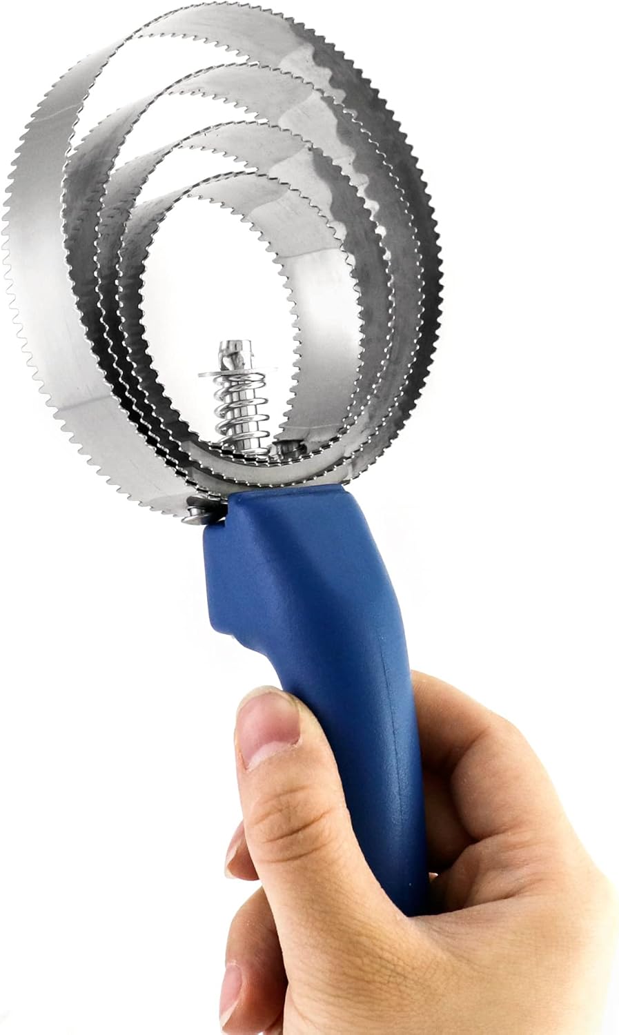 Double Sided Curry Comb, 2 Pack 4 Rings Stainless Steel Curry Comb with Soft Touch Grip, Blue V1258-DP02-B-4172
