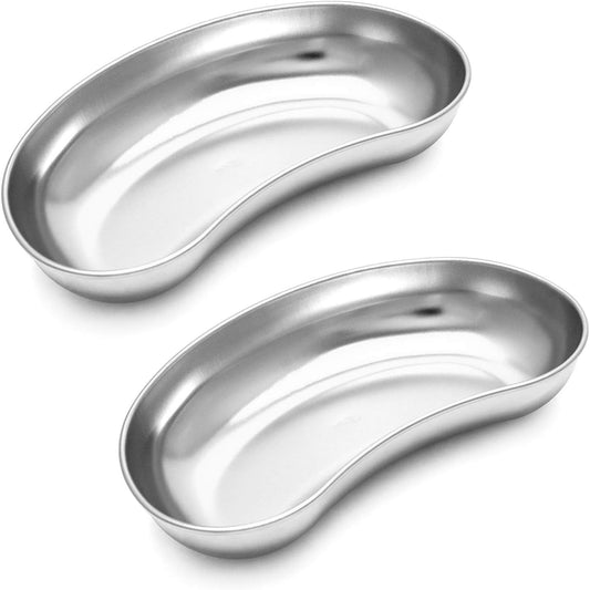 2Pcs 8" Stainless Steel Kidney Tray, Kidney Shaped Emesis Basin, Dental Lab Instruments Surgical Trays, V1258-DP02-B-4174