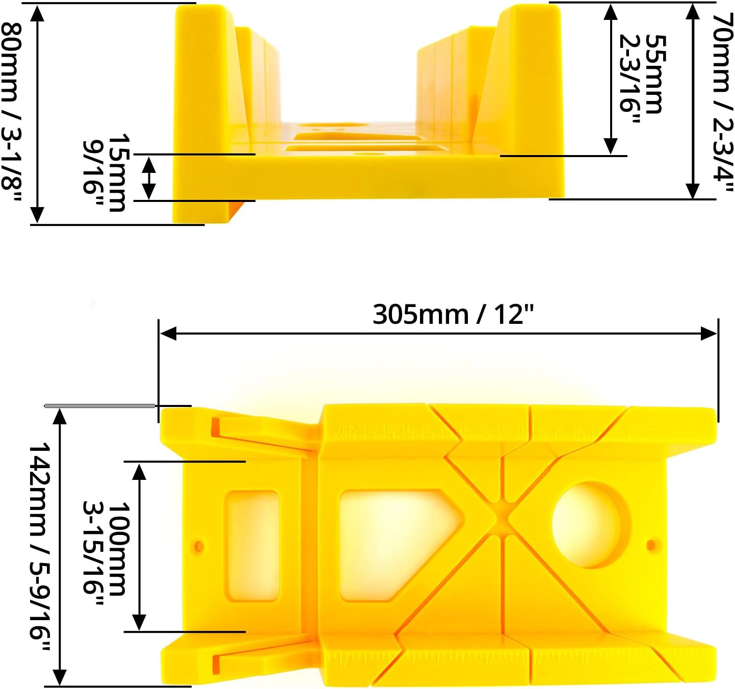 12-Inch High Impact Plastic Miter Box with Versatile Cutting Angles and Ruler Scale V1258-DP02-B-4175