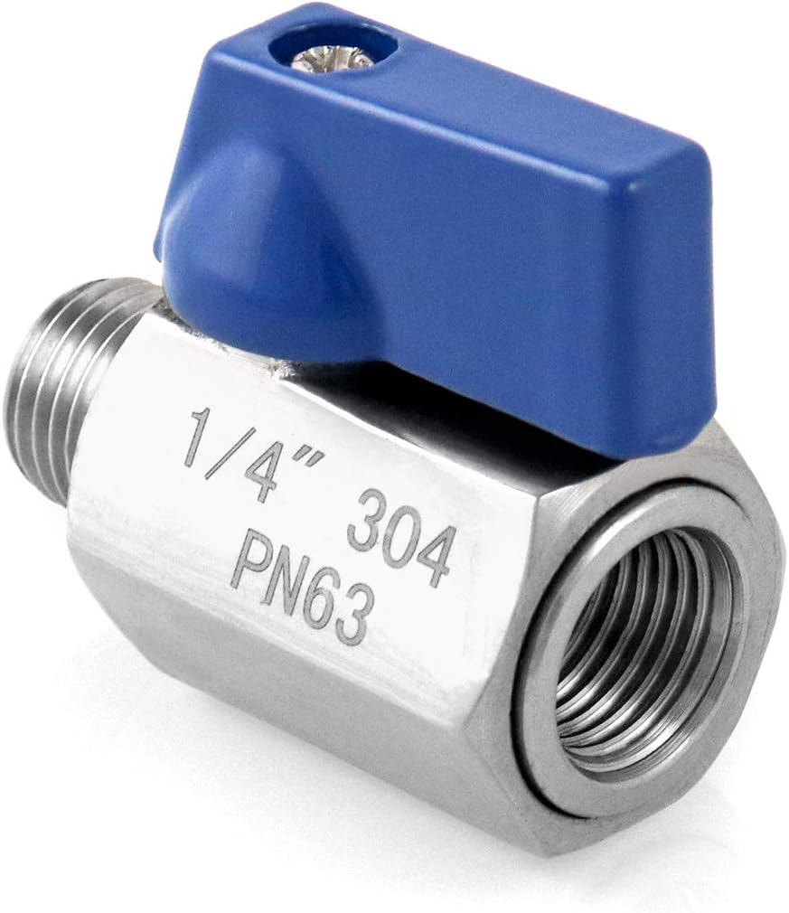 Mini Ball Valve, 2 Pack 1/4" NPT Thread Female and Male 304 Stainless Steel Shut-Off Valves V1258-DP02-B-4184