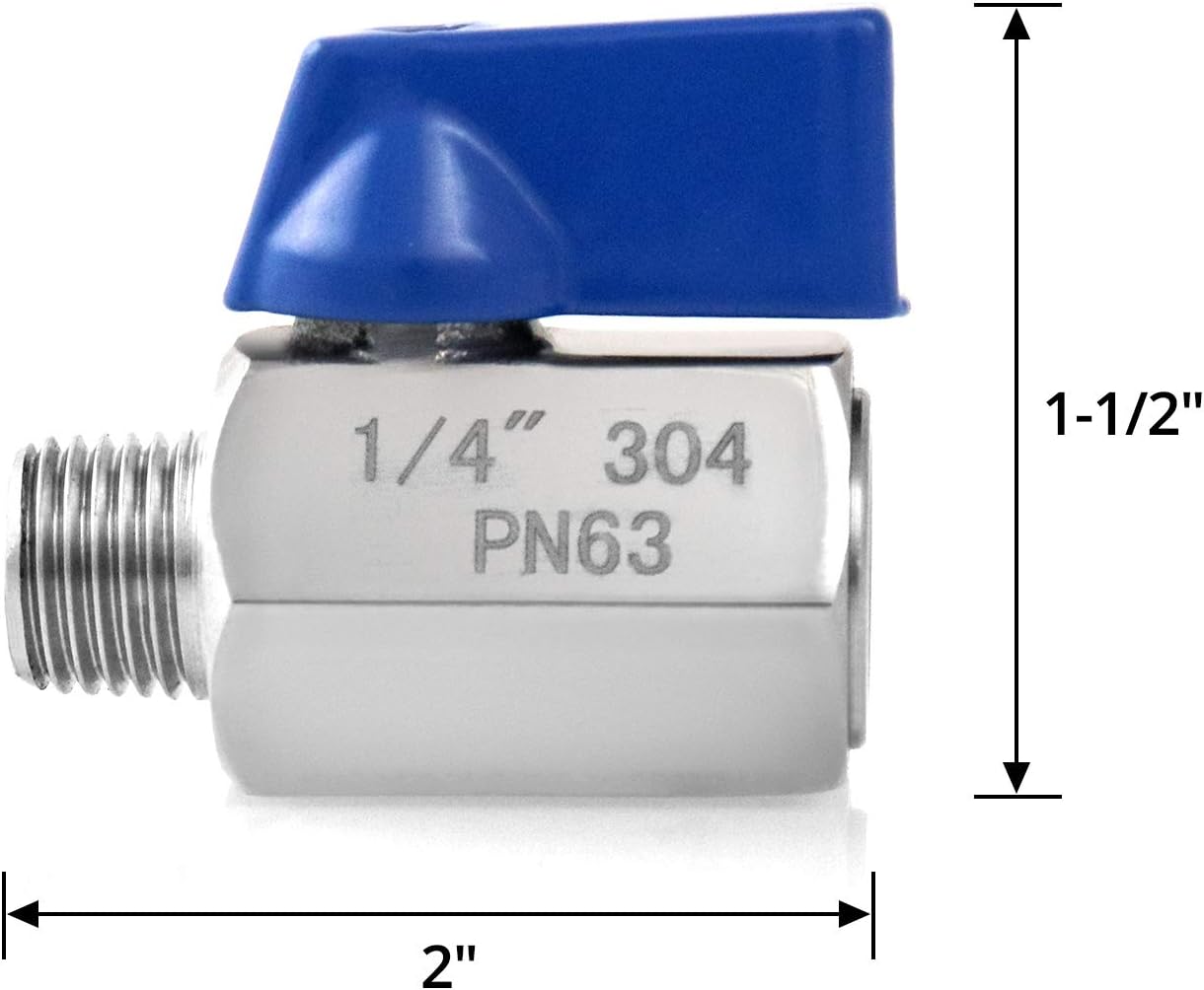 Mini Ball Valve, 2 Pack 1/4" NPT Thread Female and Male 304 Stainless Steel Shut-Off Valves V1258-DP02-B-4184