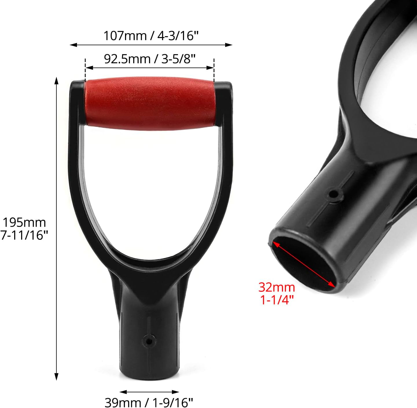 2 Pack 1-1/4" Polypropylene Plastic Spade Handle Shovel D Grip Handle for Digging Raking Tools V1258-DP02-B-4185