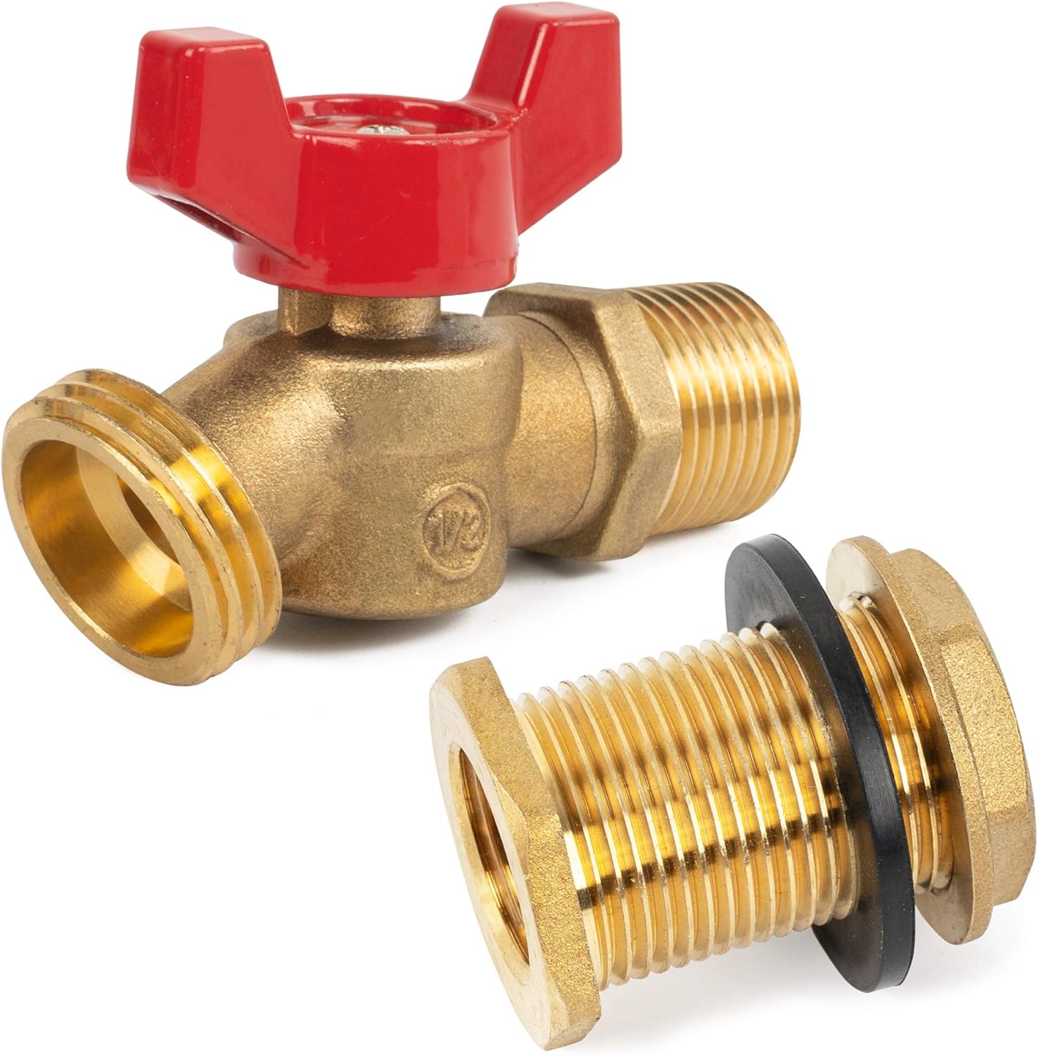 Brass Rain Barrel Quarter Turn Ball Valve Spigot Kit 1/2 Inch With Bulkhead Fitting V1258-DP02-B-4195