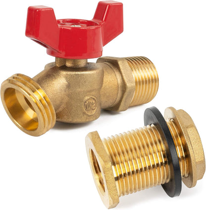 Brass Rain Barrel Quarter Turn Ball Valve Spigot Kit 1/2 Inch With Bulkhead Fitting V1258-DP02-B-4195