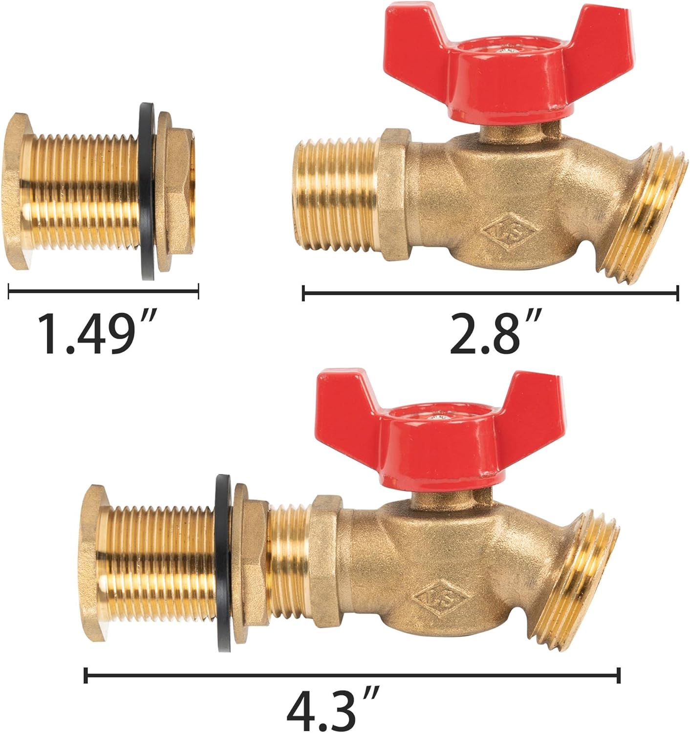 Brass Rain Barrel Quarter Turn Ball Valve Spigot Kit 1/2 Inch With Bulkhead Fitting V1258-DP02-B-4195