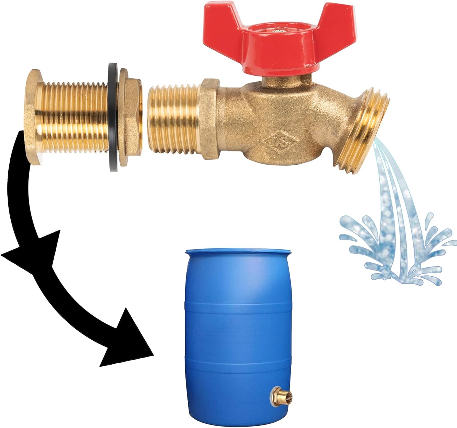 Brass Rain Barrel Quarter Turn Ball Valve Spigot Kit 1/2 Inch With Bulkhead Fitting V1258-DP02-B-4195