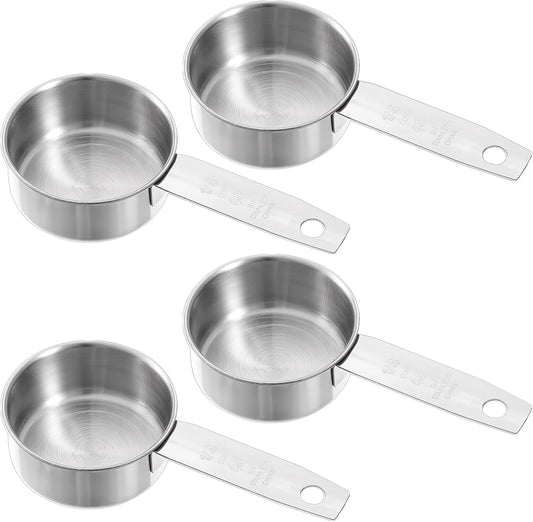 4 Pcs 1/4 Cup Measuring Cup, 60 ml Stainless Steel Measuring Cups Inner Scale Metal Liquid Measure Scoop 2 oz V1258-DP02-B-4199
