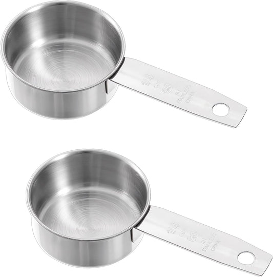 2 Pcs 1/4 Cup Stainless Steel Measuring Cup, 60 ml 2 oz Stainless Steel Measuring Cups Metal Coffee Scoop Cat V1258-DP02-B-4200