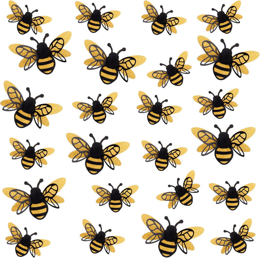 24 Pcs 3D Bee Decorations, 2 Size Double Layer Glitter Honey Bee Stickers Wall Decor, Realistic Shining Big V1258-DP02-B-4201