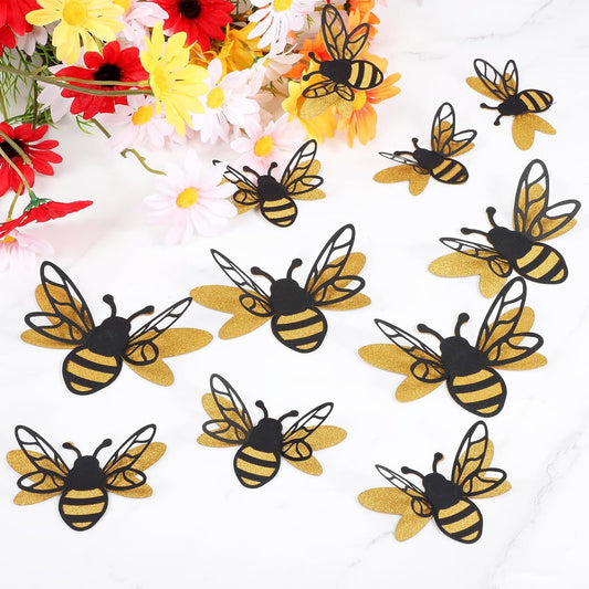 24 Pcs 3D Bee Decorations, 2 Size Double Layer Glitter Honey Bee Stickers Wall Decor, Realistic Shining Big V1258-DP02-B-4201