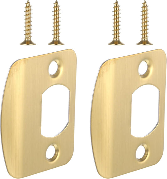 Door Strike Plate 2-1/4"x1-3/4", 2 Pcs Universal Round Corner Design Gold Stainless Steel Construction V1258-DP02-B-4203