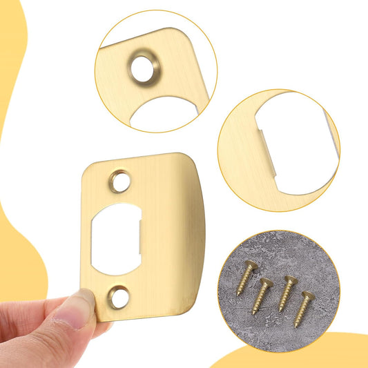 Door Strike Plate 2-1/4"x1-3/4", 2 Pcs Universal Round Corner Design Gold Stainless Steel Construction V1258-DP02-B-4203