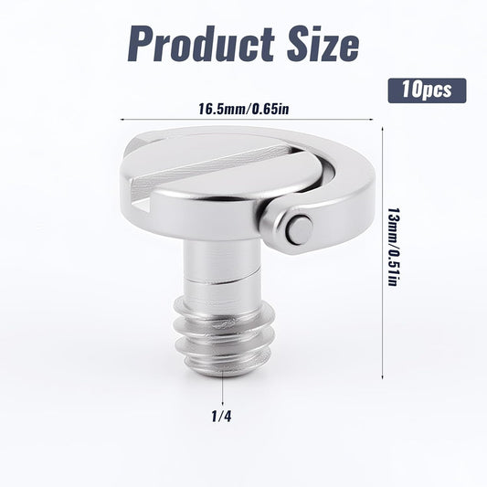 10 Pack Stainless Steel D Ring Screw Hinged Holder, 1/4"-20 Ring Camera Screws Tripod Camera Fixing Screwsfor V1258-DP02-B-4205