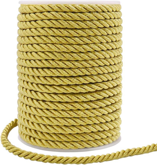 5mm Twisted Cord Trim, 59 Feet Gold Decorative Rope for Curtain Tieback, Upholstery, Honor Cord, Home Decor V1258-DP02-B-421