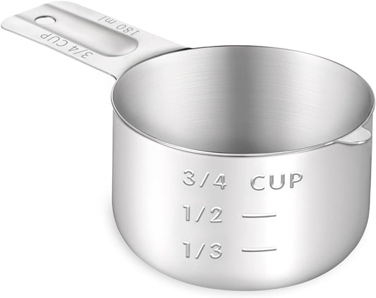3/4 Cup (180ml, 6oz) Stainless Steel Measuring Cups Measure Scoop for Cooking Baking Coffee, Dishwasher Safe, V1258-DP02-B-4211