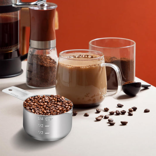 3/4 Cup (180ml, 6oz) Stainless Steel Measuring Cups Measure Scoop for Cooking Baking Coffee, Dishwasher Safe, V1258-DP02-B-4211