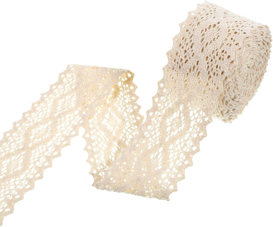Beige Cotton Lace Trim, 5 Yards Vintage Crochet Lace Trim Ribbon Fabric Applique for Sewing, Wedding V1258-DP02-B-4213